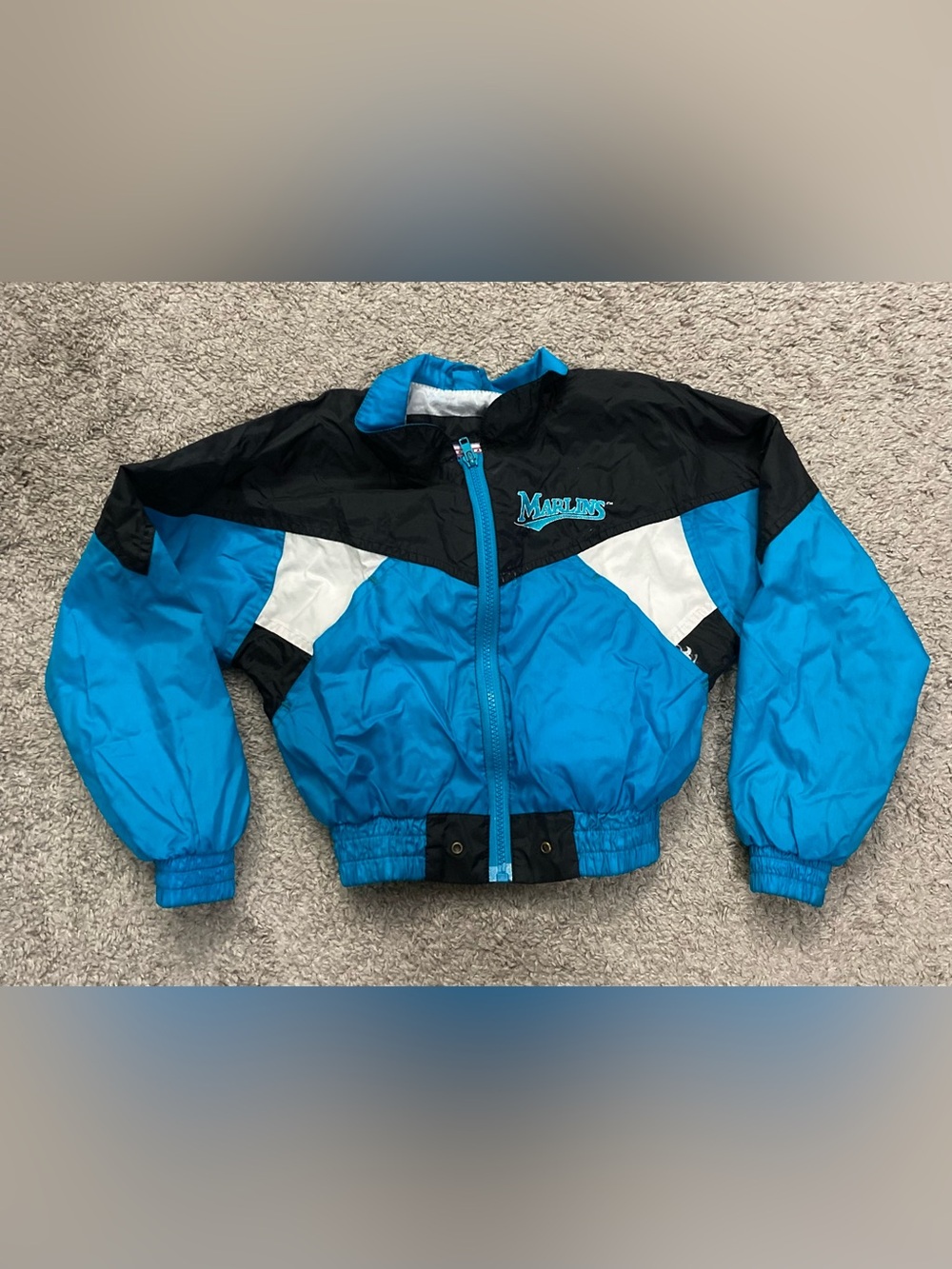 STARTER Kids Teal Blue, Black & White Marlins Windbreaker Jacket